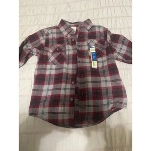 Faded Glory Kids' Red Plaid Flannel Button-Down Shirt Casual Cozy Q16 - Picture 1 of 4