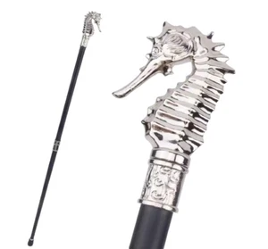 Luxus Silber Seepferdchen Stilvoller Stock/Gehstock Edelstahl 93 cm Brandneu - Bild 1 von 6