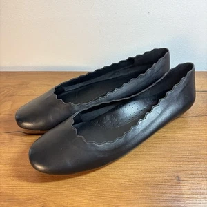 Vaneli Women's Leather Flats Size 11 Scalloped Ballet Slip On Business Black - Picture 1 of 8