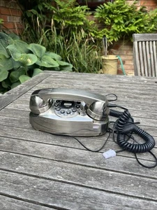 Silver colouredRetro Vintage Rotary-Style Push Button Home Corded Telephone - Zdjęcie 1 z 2