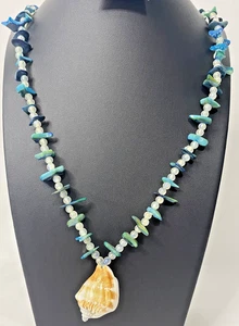 Gorgeous  Turquoise/Blue White/Clear bead necklace/13.5" Statement Piece - Picture 1 of 14