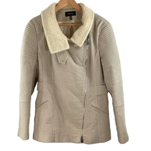 Karen Millen Cream Cotton Faux Shearling Biker Style Jacket UK 16 - Picture 1 of 8