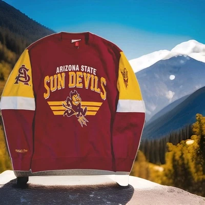 Mitchell & Ness Arizona State Sun Devils Crew Sweatshirt Size S NWT $110 Retail - Image 1 of 4