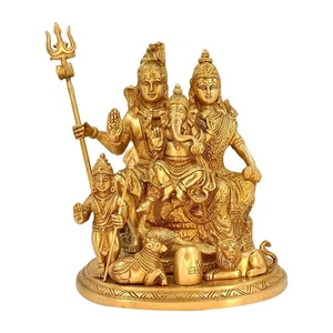 Statua statuina idolo ottone Lord Shiva Shiv Parivar Parvati Ganesha scultura - Foto 1 di 4