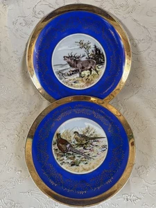 Collectors Plate 10.5" Large Moose Elk Blue with Gold Trim - Picture 1 of 10