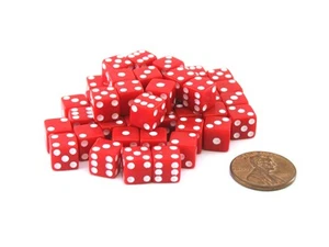 Set of 50 8mm Six-Sided D6 Small Square-Edge Dice - Red with White Pips - Picture 1 of 1