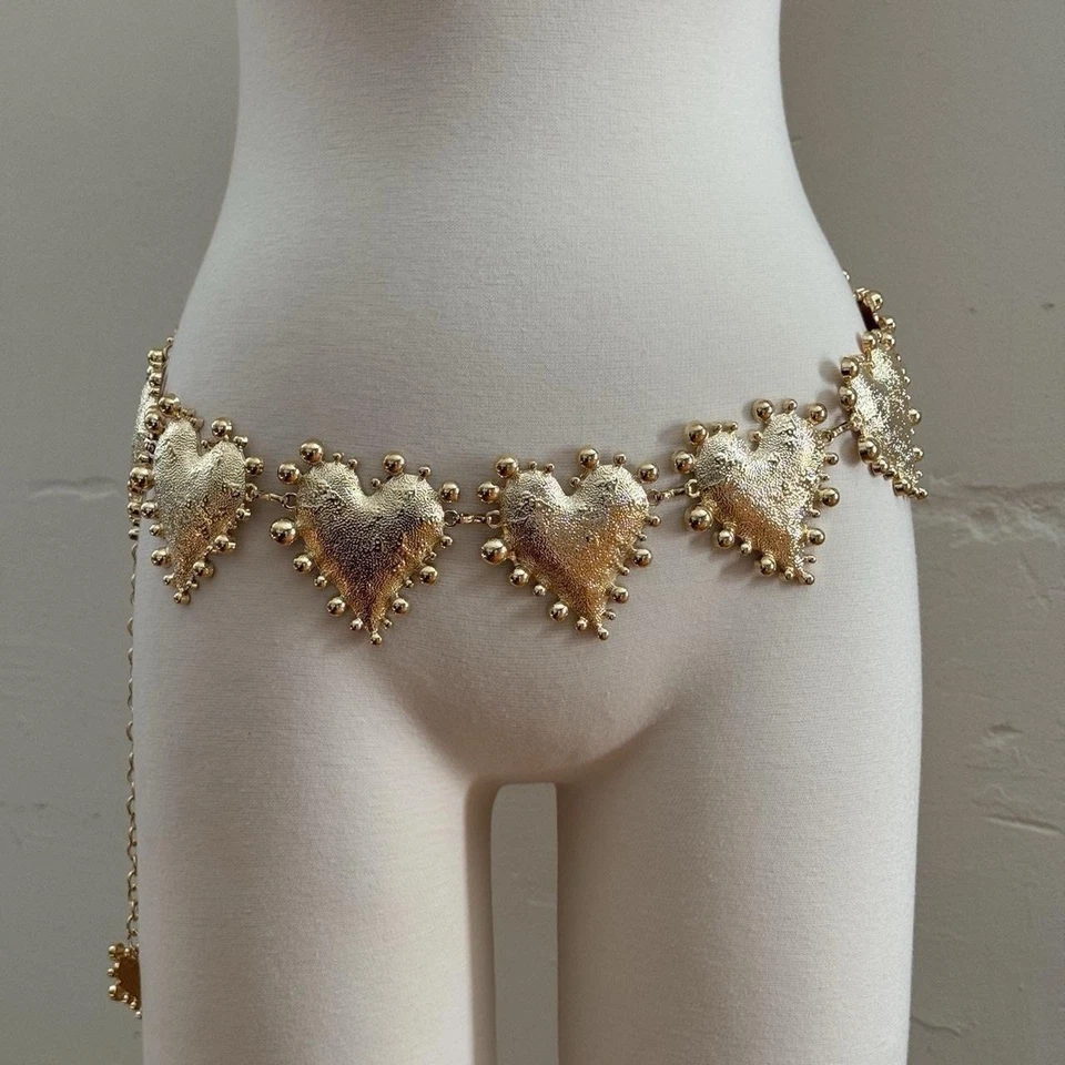 Y2K женщин большой коренастый золотой сердце цепочка ремень - Изображение 1 из 4