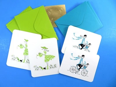 Papiro 4 tarjetas de notas en blanco Anne Keenan Higgins jardinería ciclismo con perro Foto 1 de 4