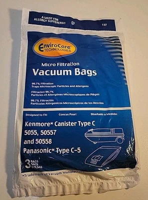 Paquete de 3 bolsas de vacío Kenmore tipo C 5055, 50557, 50558 Panasonic C-5 Foto 1 de 3