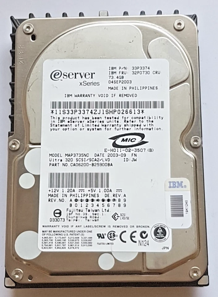 73.4 GB IBM Xseries 33P3374 / MAP3735NC 10K Ultra320 SCSI 80Pin 3.5" Hard Drive - Image 1 of 1