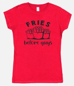 Pommes Before Guys T-Shirt Kartoffelchips Geschenk Damen T-Shirt Regular oder Fitted Food - Bild 1 von 12