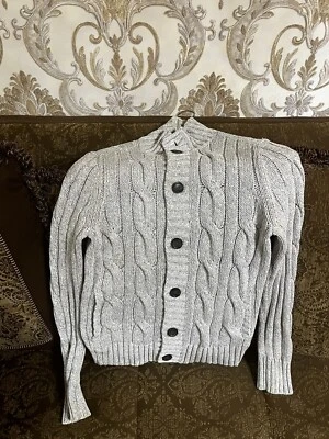 Express Sweater Men’s Small Cardigan Gray Button Cotton Heavy Knit Long Sleeve~ - Image 1 of 4