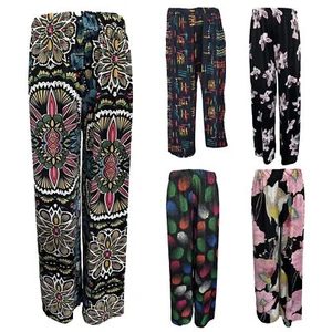 Ladies Women Elasticated Full Length Summer Casual Printed Trouser Pants Palazzo - Picture 1 of 6