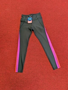 Every Turn Leggings Dance Gymnastics Black W/ Orange Purple Side Stripe New - Picture 1 of 3