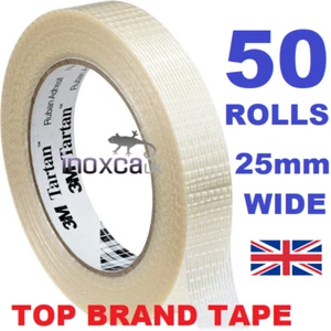 CINTA DE FIBRA DE VIDRIO TEJIDO CRUZADO 50 ROLLOS 25mm ANCHO X 50M 50 MTR ROLLO TARTÁN 3M PEGAJOSO - Imagen 1 de 1