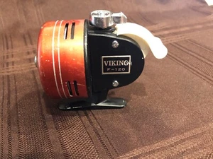 Vintage VIKING F-120 ROT Angelrolle Made in Japan zeigt Gebrauchsspuren  - Bild 1 von 5