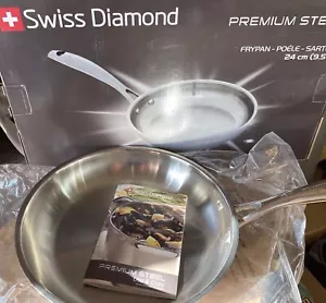 Swiss Diamond Frying Pan color Silver Gas Premium Steel 9.5”100% Authentic - Picture 1 of 8