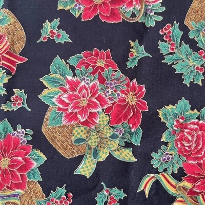 Tela de algodón Cranston VIP Quilter flores de Navidad negro rojo 1 yarda invierno Foto 1 de 4