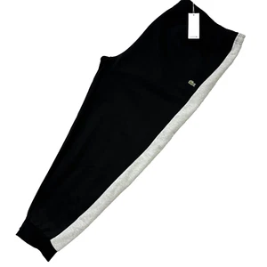 LACOSTE Men Heavy Fleece Sweatpants Pants 4XLT Stripe Logo Black/Grey NWT $130 - Picture 1 of 8