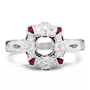 Anillo de semi montaje rubí con diamantes oro blanco 18K 0,25ctw se adapta a 5 mm - Imagen 1 de 11