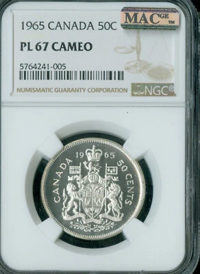 1965 CANADA 50 CENTS NGC PL67 CAMEO MAC SPOTLESS . - Image 1 of 2