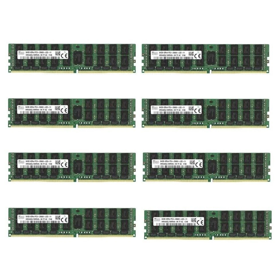 Memoria de servidor SK Hynix 2666 MHz 512 GB (8 x 64 GB) REG ECC RAM DDR4 LRDIMM PC4-21300 Foto 1 de 3