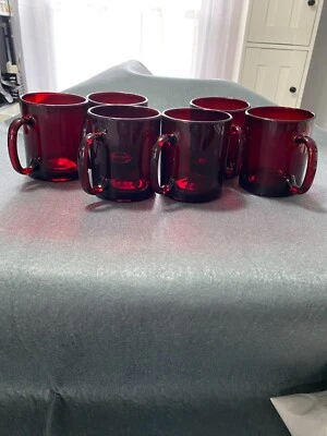 6 Vintage Ruby Red France Arcoroc Glass Coffee or Tea Cups 8 oz Retro 70's - Image 1 of 4