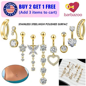 9 Stck. Edelstahl Baumeln Bauchnabel Ring CZ Bauchnabelpiercing Schmuckset 14G - Bild 1 von 9