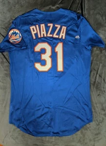 MIKE PIAZZA Majestic Authentic NEW YORK METS Blue Batting BP Jersey 46 - Picture 1 of 6