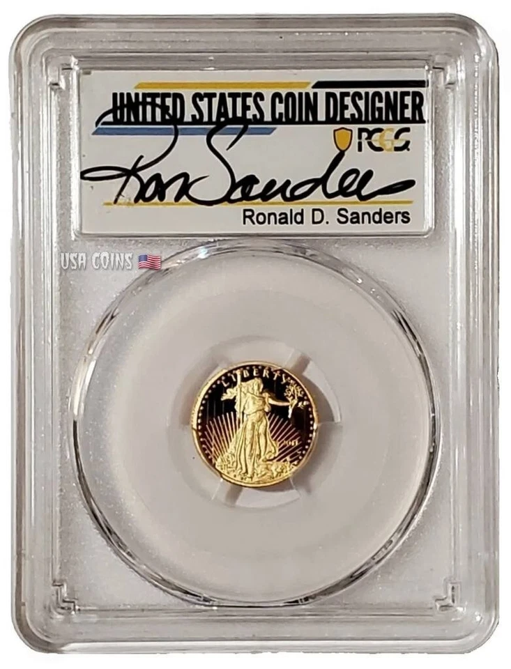 2011-W 1/10 Oz GOLD $5 AMERICAN EAGLE PCGS PR70DCAM Ronald Sander Signature Coin - Image 1 of 4