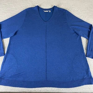 Weiche Umrandung Damen Tunika Pullover Größe 3X Blau Pulli V-Ausschnitt Taschen - Bild 1 von 14