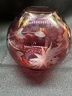 Vintage Cranberry Etched Glass Floral Glass, Delicate Vase