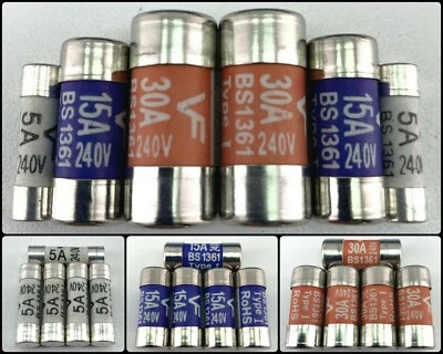 COOPER BUSSMANN 5A 15A 30A Consumer Unit Cartridge BS1361 Spares 5 15 30 Amp 240V Fuse Box Board