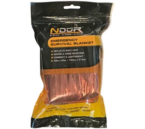NDUR Emergency Survival Blanket Orange Heat Reflecting 48 in x 84 in - Picture 1 of 4