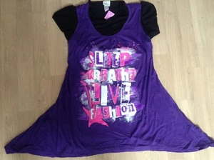 ✅ BNWT GiIRLS TUNIC TOP T-SHIRT Purple Age13yrs RRP £14 M&Co Cap Sleeves Slogan - Picture 1 of 5