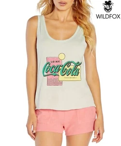 WILDFOX NWT $48 DRINK COKE LYLA GRAPHIC SOOTHING SEA COTTON TANK. SZ S - Picture 1 of 6
