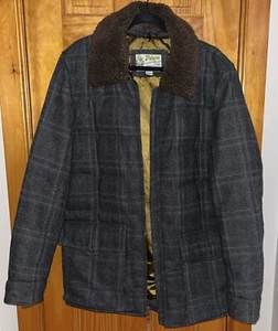 Vintage Eddie Bauer YUKON Down Jacket Gray Plaid Wool Large w/ Talon Zipper - Picture 1 of 10