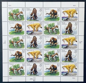 US PREHISTORIC ANIMALS STAMPS SHEET 20V MNH 1996 DINOSAURS MAMMOTH #3077-3080 - Picture 1 of 1