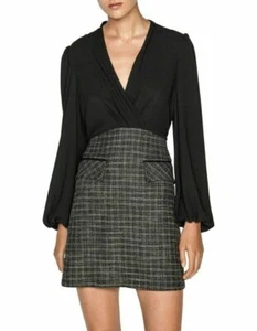 Cue Crosshatch Boucle Blouson Sleeve Dress 10 Tweed Black White Business Office - Picture 1 of 12