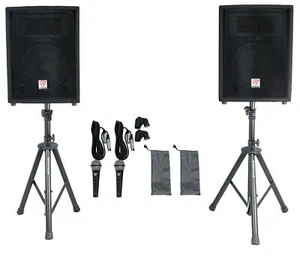Pair Rockville 10" 800 Watt Passive Pro Audio PA Speakers+2 Stands+2 Metal Mics - Picture 1 of 12