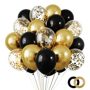 Kit Palloncini Oro Nero 65pz 12" Palloncini e Confetti Decorazione Festa Compleanno - Foto 1 di 7