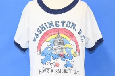 Camiseta vintage años 80 WASHINGTON HAVE A SMURFY DAY SMURFS RAINBOW RINGER JUVENTUD L Foto 1 de 4