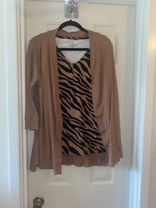 CUDDL DUDS Flexwear Open Front Cardigan & Tank Set ANIMAL / TAUPE sz MEDIUM - Picture 1 of 3