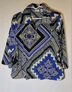 Chico's Zenergy Jacket Size 1 Medium Geometric Bandana Print Full Zip 3/4 Sleeve - Picture 1 of 8
