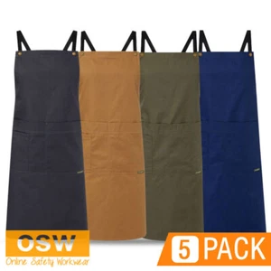 5 x Full Bib Crossback Apron with Pockets Charcoal, Olive, Cinnamon, Blueberry - Picture 1 of 6