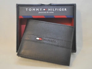TOMMY HILFIGER BILLFOLD PASSCASE Genuine Leather WALLET 5673 BLACK BROWN or TAN - Picture 1 of 13