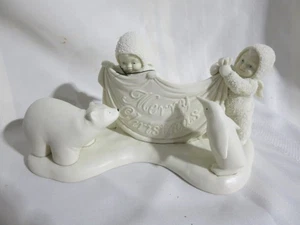 Department 56 Snowbabies Frohe Weihnachten Schild Eisbär Federpuppe - Bild 1 von 11