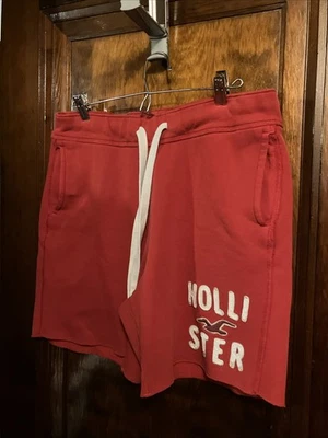 Moletom HOLLISTER Masculino GRANDE Bainha Crua Cordão Logotipo Bordado Vermelho 7”insm - Imagem 1 de 4