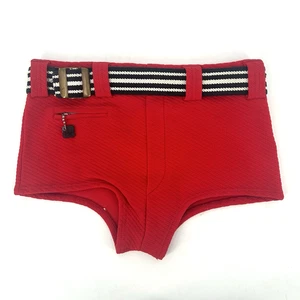 1960s Swim trunks Red belted swimming shorts retro nylon Mens Small W30 - Picture 1 of 11