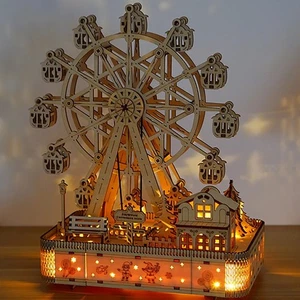 Rompecabezas de madera 3d LED noria caja de música modelo hágalo usted mismo kit mecánico juguete regalo - Imagen 1 de 6